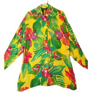 Karen Kane Shirt Womens Size 8 Hawaiian Vacation‎ Floral Beach Button Front Long